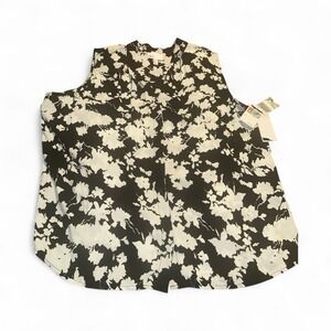 NWT‎ Nordstrom Rack Women's Black & White Floral Sleeveless Blouse/Sz. 2x
